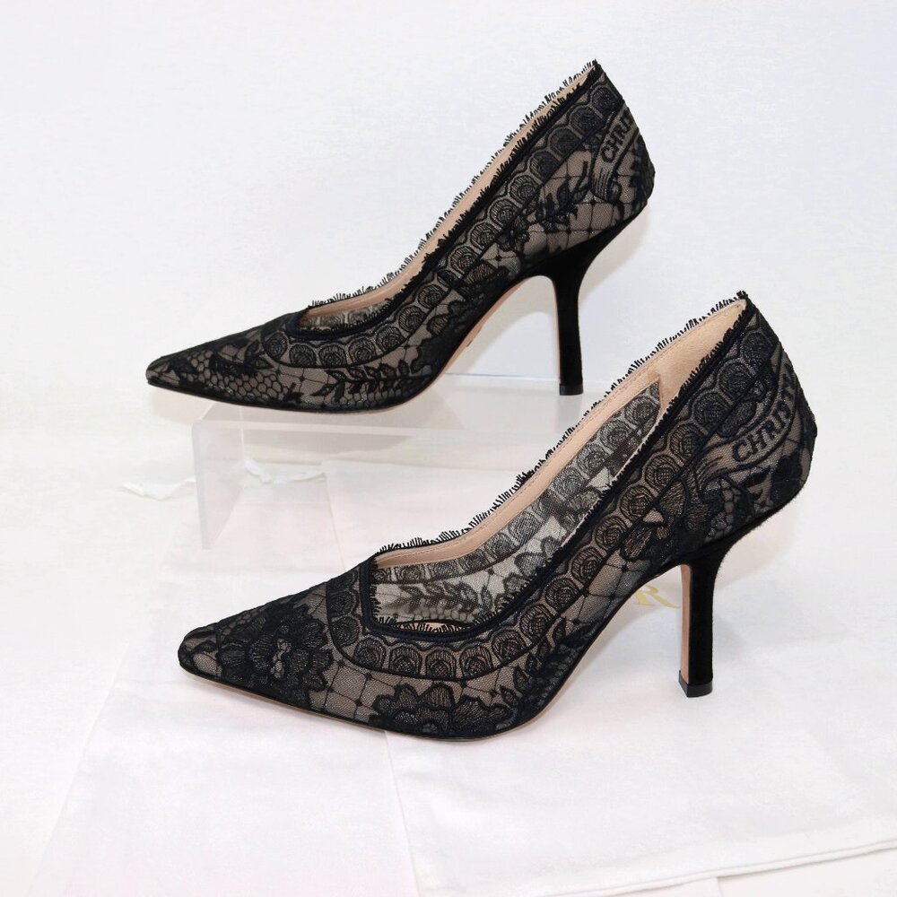 Christian Dior 37.5 Capture Illusion Roses Lace Ember Black Stiletto Heels - Picture 10 of 16
